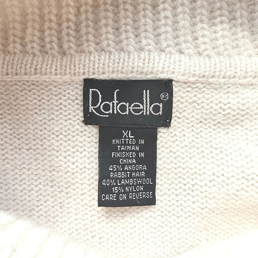RAFAELLA Ivory Cream Angora Lambswool  Blend 3/4 Sleeve Cowl Neck Sweater XL - Picture 3 of 11